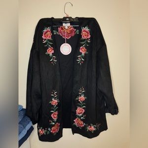 Black Umgee floral embroidered suede cardigan jacket